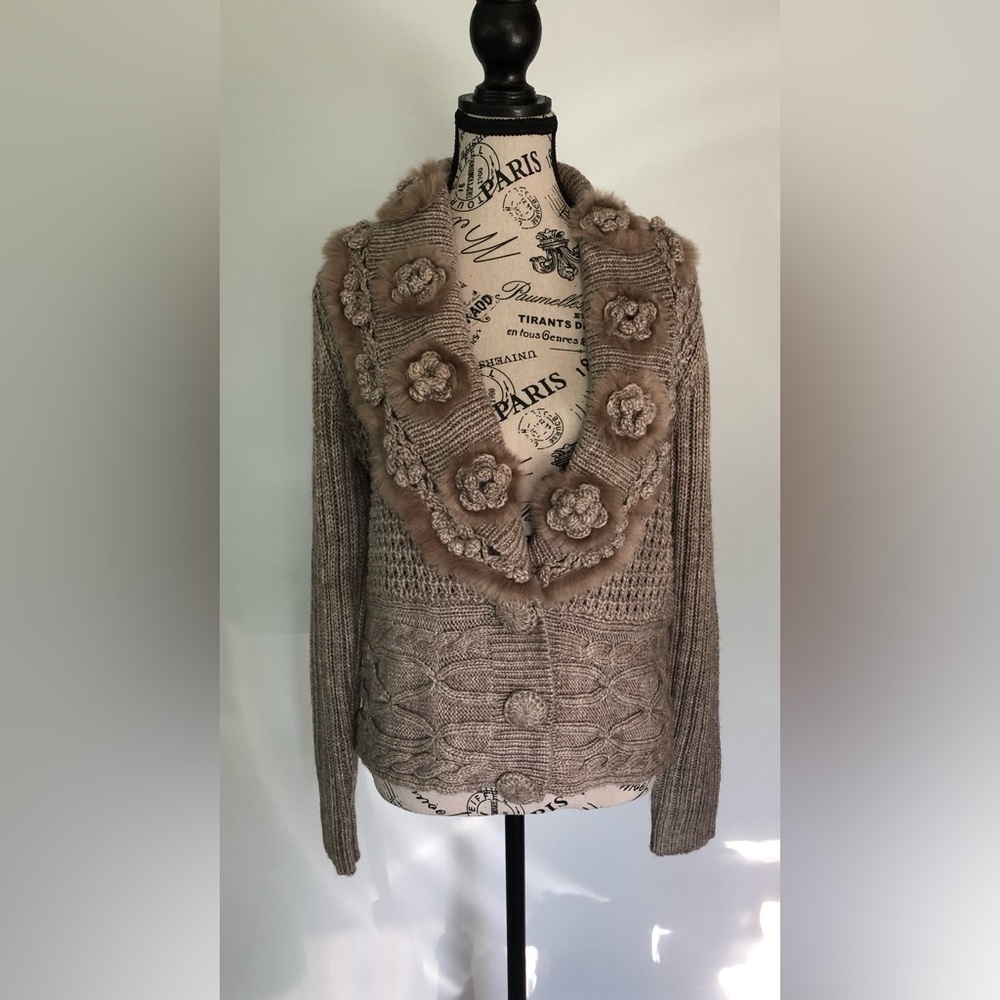 Roz & Ali Vintage Sweater large dark oatmeal long sleeve